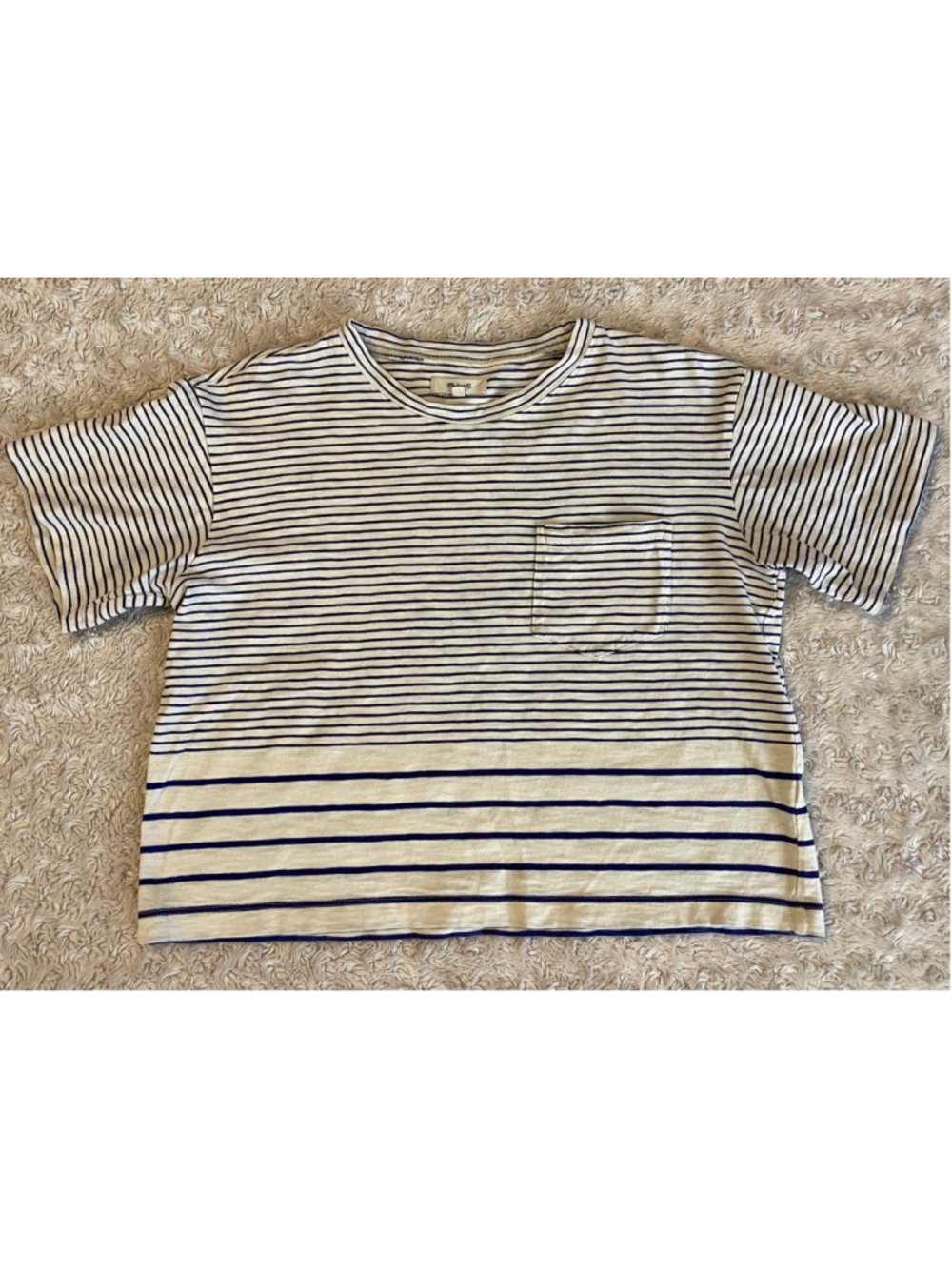 Madewell Women’s Short-Sleeve Pocket tee, Blue/white stripes, Size small